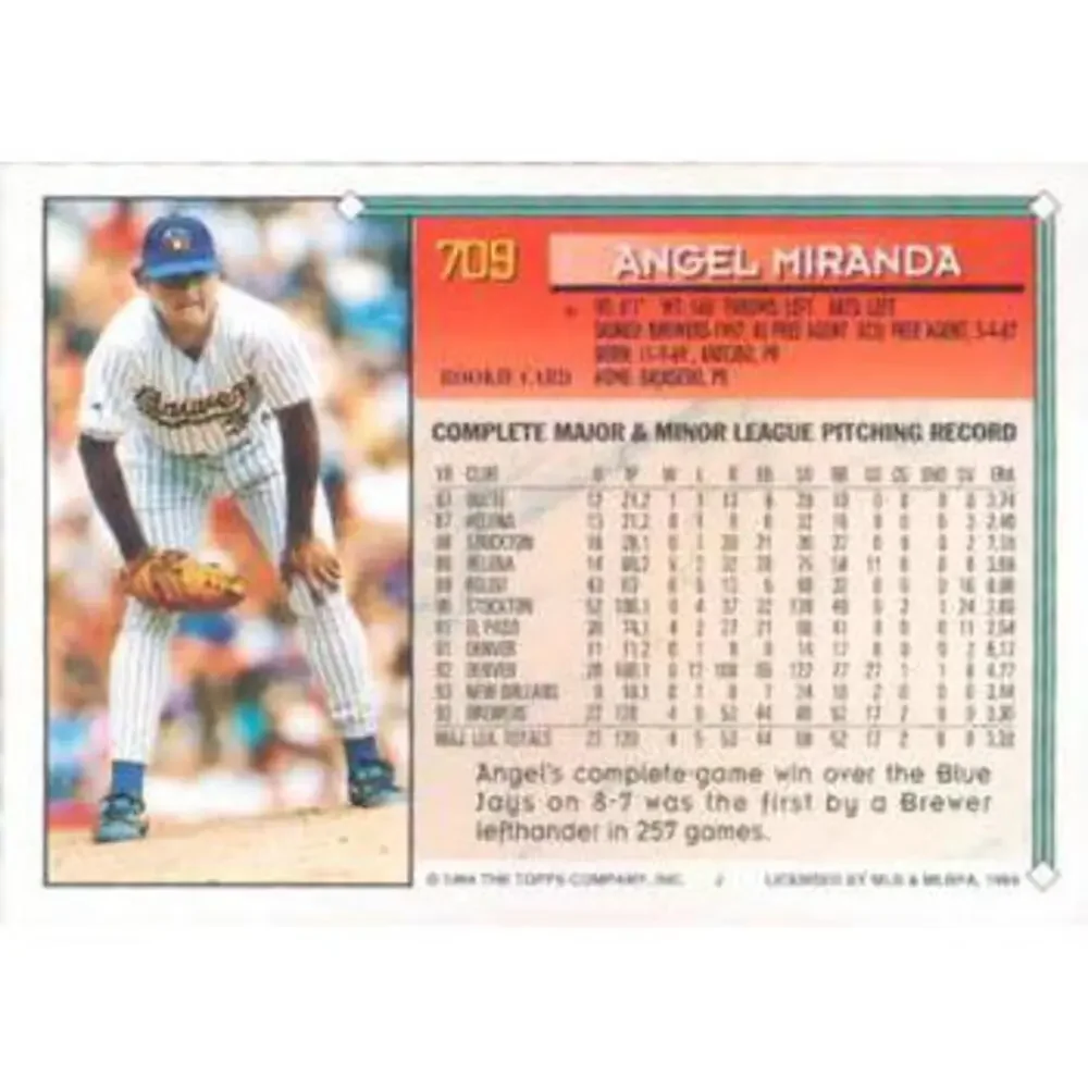 1994 Topps Angel Miranda RC, UER # 709 Milwaukee Brewers